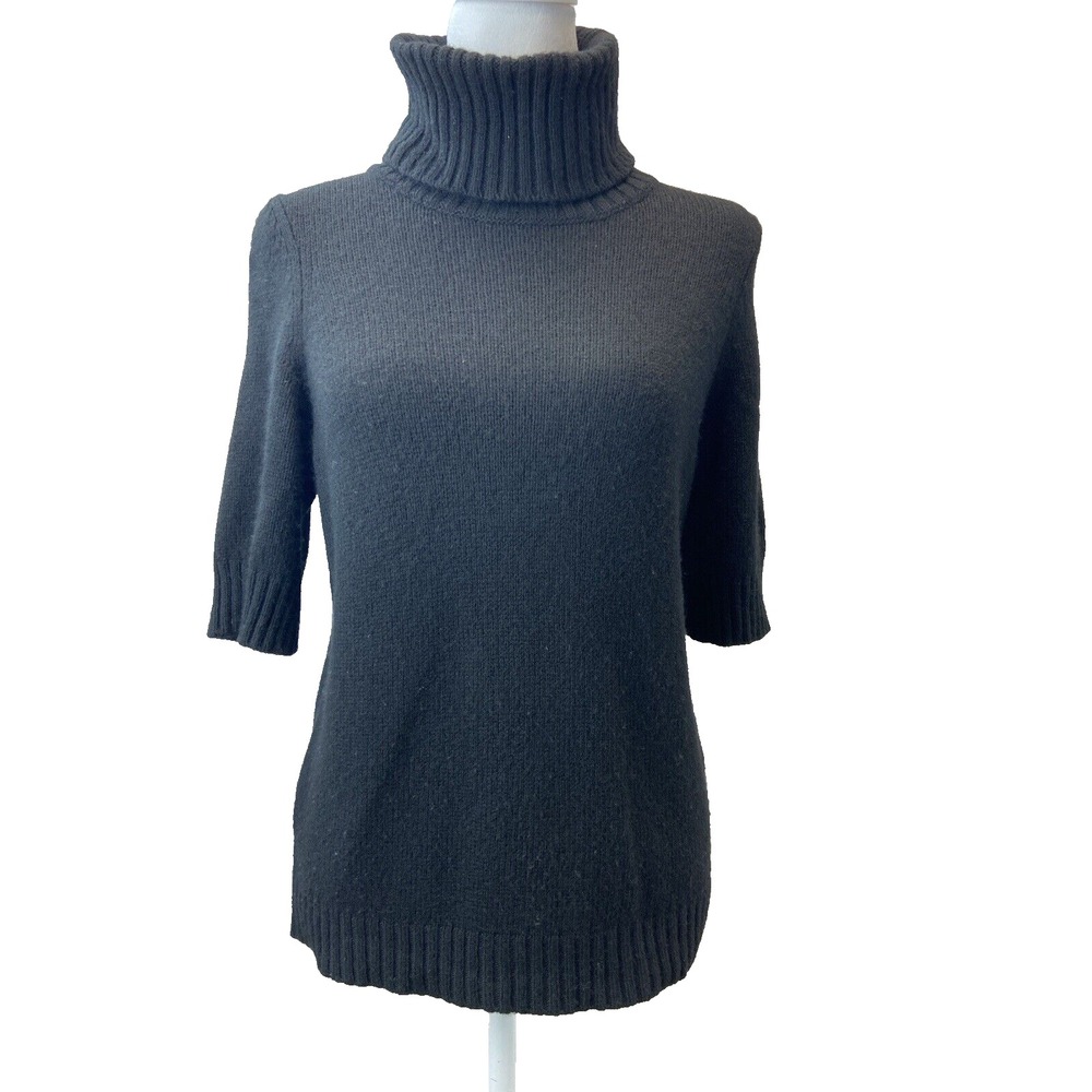 Anthropology Sweater Womens Medium Black‎ Turtleneck Wool Blend Italy